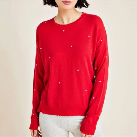 Anthropologie Sweaters - Sundry Anthropologie Wool Cashmere Blend Heart Sweater Red Pink Lightweight Sz M